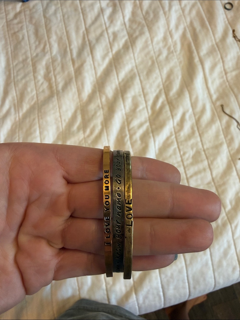 Hand-Stamped Brass Cuff Bracelet Set - Bronze Tone